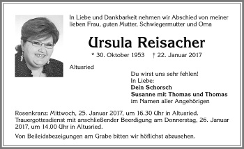 Traueranzeigen Von Ursula Reisacher Allg Uer Zeitung