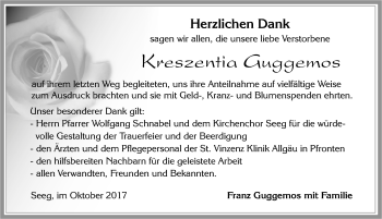 Traueranzeigen von Kreszentia Guggemos Allgäuer Zeitung