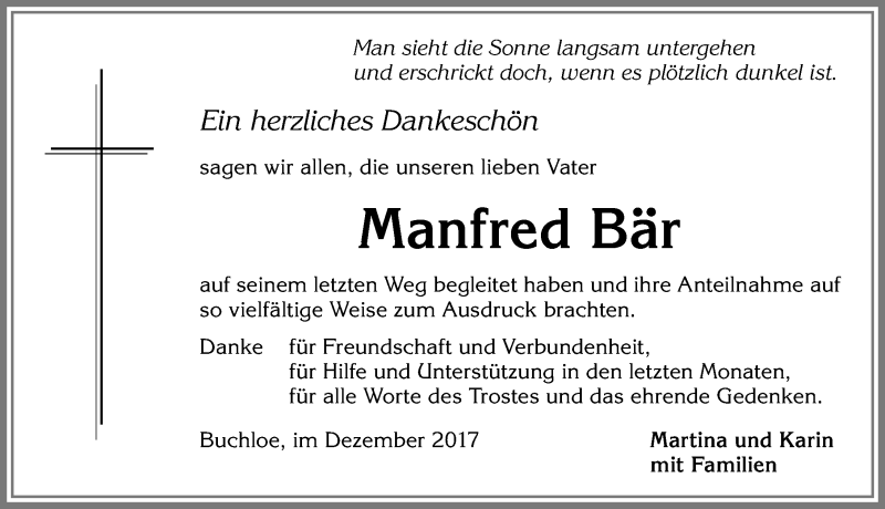 Traueranzeigen Von Manfred B R Allg Uer Zeitung