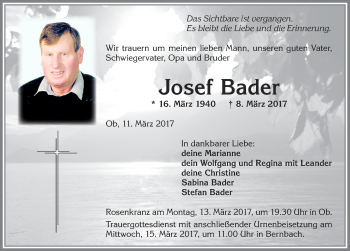 Traueranzeigen von Josef Bader Allgäuer Zeitung