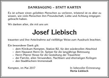 Traueranzeige von Josef Liebisch von Allgäuer Zeitung,Kempten