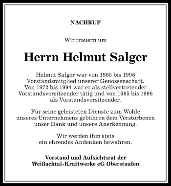 Traueranzeigen Von Helmut Salger Allg Uer Zeitung