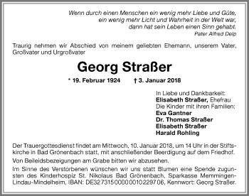 Traueranzeigen Von Georg Stra Er Allg Uer Zeitung