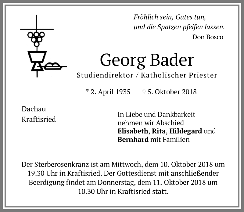 Traueranzeigen Von Georg Bader Allg Uer Zeitung