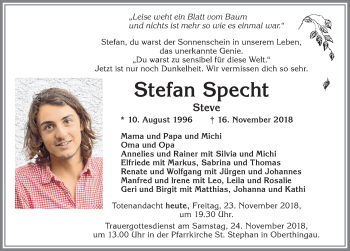 Traueranzeigen Von Stefan Specht Allg Uer Zeitung