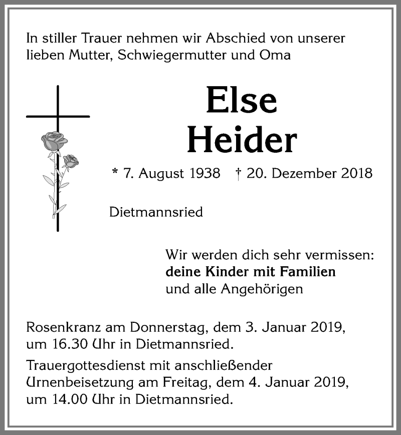 Traueranzeigen von Else Heider Allgäuer Zeitung