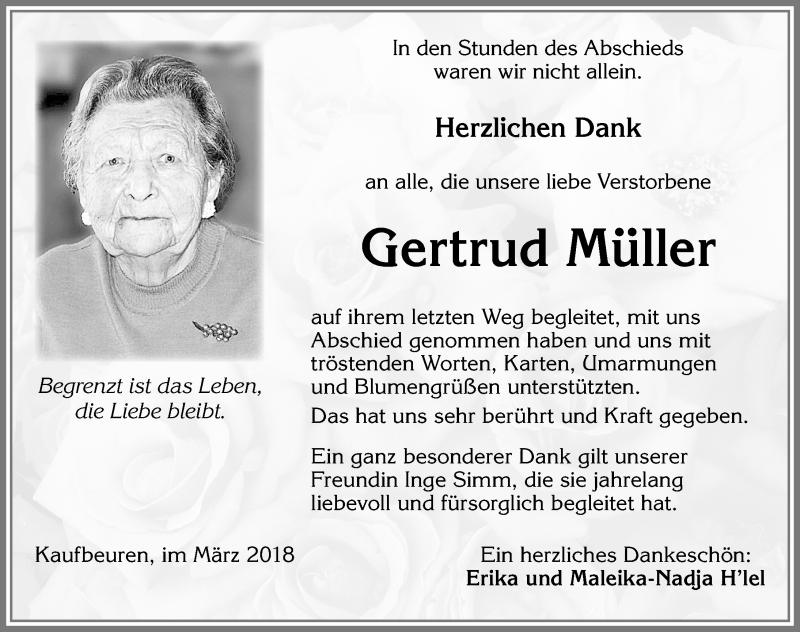 Traueranzeigen Von Gertrud M Ller Allg Uer Zeitung