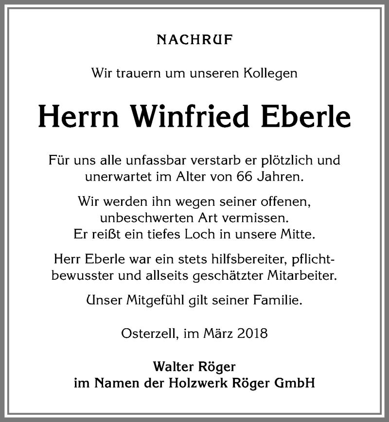 Traueranzeigen Von Winfried Eberle Allg Uer Zeitung