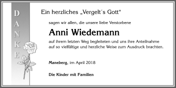 Traueranzeigen von Anni Wiedemann Allgäuer Zeitung