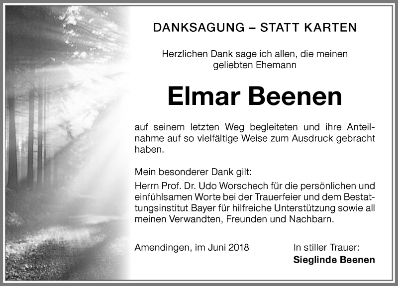 Traueranzeigen Von Elmar Beenen Allg Uer Zeitung