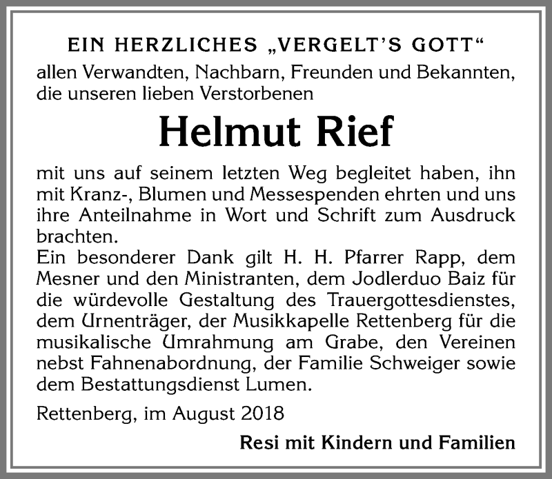 Traueranzeigen Von Helmut Rief Allg Uer Zeitung