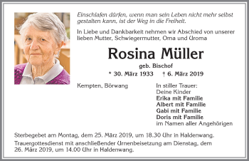 Traueranzeigen von Rosina Müller Allgäuer Zeitung