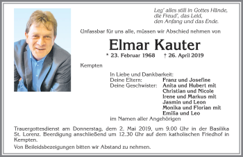 Traueranzeigen von Elmar Kauter Allgäuer Zeitung