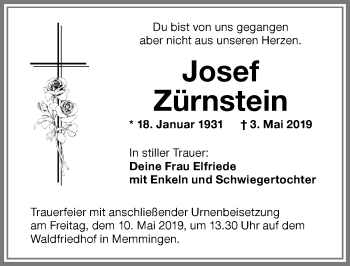 Traueranzeige von Josef Zürnstein von Memminger Zeitung