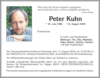 Traueranzeigen Von Peter Kuhn Allg Uer Zeitung