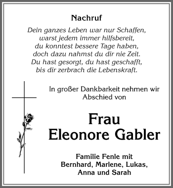 Traueranzeigen von Eleonore Gabler Allgäuer Zeitung