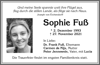 Traueranzeigen von Sophie Fuß Allgäuer Zeitung