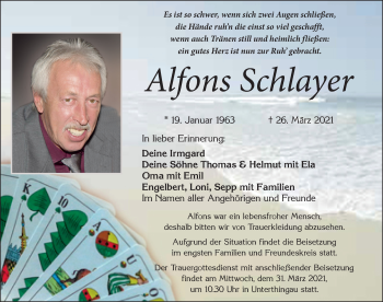 Traueranzeigen Von Alfons Schlayer Allg Uer Zeitung