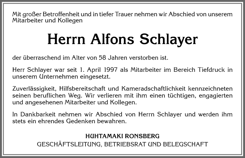 Traueranzeigen von Alfons Schlayer Allgäuer Zeitung