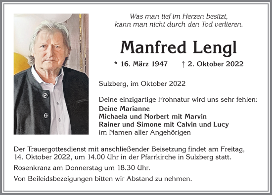 Traueranzeigen Von Manfred Lengl Allg Uer Zeitung