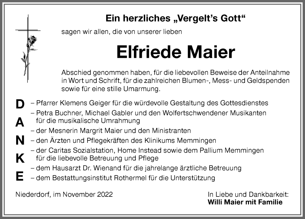 Traueranzeigen Von Elfriede Maier Trauer Im Allgaeu De