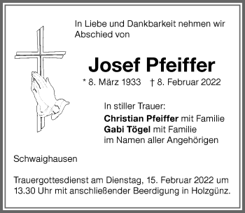 Traueranzeigen Von Josef Pfeiffer Allg Uer Zeitung