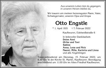 Traueranzeigen von Otto Engstle Allgäuer Zeitung