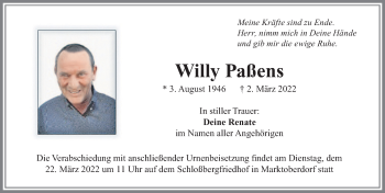 Traueranzeigen Von Willy Pa Ens Allg Uer Zeitung