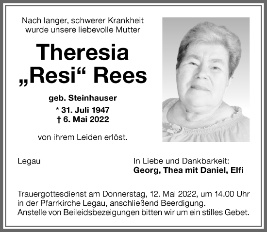 Traueranzeigen von Theresia Rees Allgäuer Zeitung