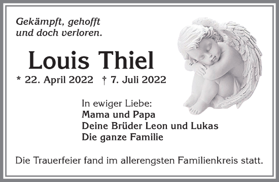 Traueranzeigen Von Louis Thiel Allg Uer Zeitung