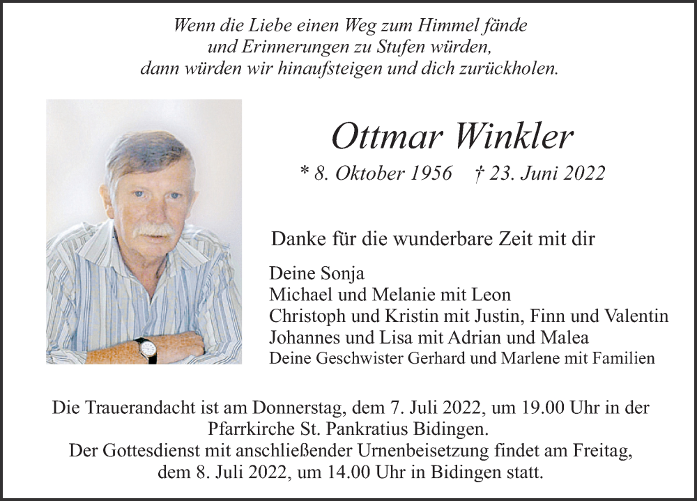 Traueranzeigen von Ottmar Winkler Allgäuer Zeitung