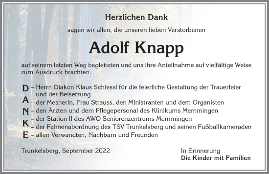 Traueranzeigen von Adolf Knapp Allgäuer Zeitung