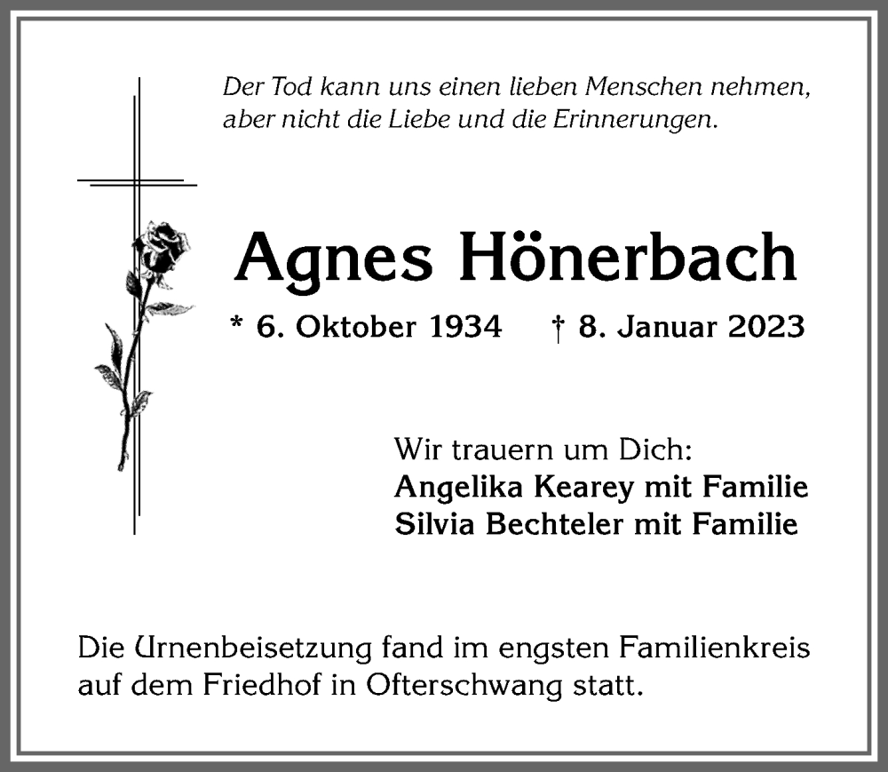 Traueranzeigen von Agnes Hönerbach Allgäuer Zeitung