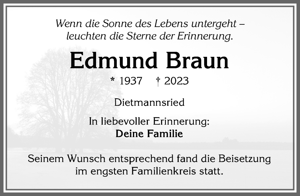 Traueranzeigen von Edmund Braun Allgäuer Zeitung