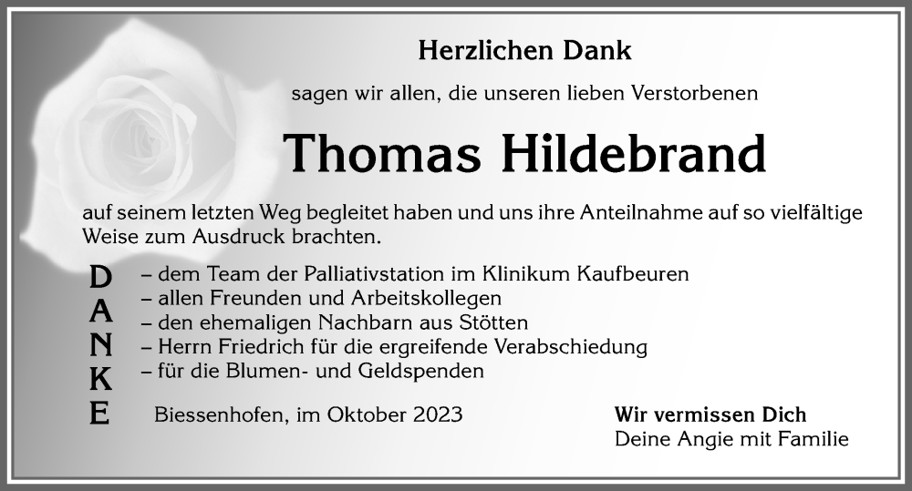 Traueranzeigen Von Thomas Hildebrand Allg Uer Zeitung