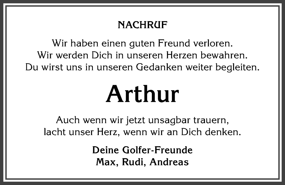 Traueranzeigen Von Arthur Allg Uer Zeitung