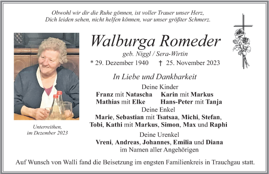 Traueranzeigen Von Walburga Romeder Allg Uer Zeitung