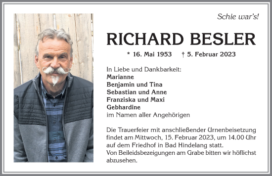 Traueranzeigen von Richard Besler Allgäuer Zeitung