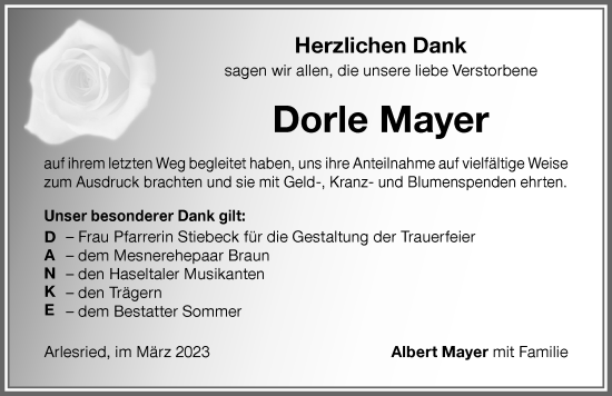 Traueranzeigen Von Dorle Mayer Allg Uer Zeitung