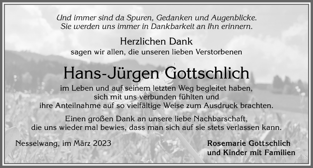 Traueranzeigen Von Hans J Rgen Gottschlich Allg Uer Zeitung