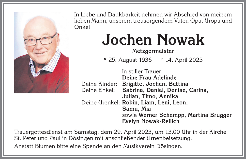 Traueranzeigen Von Jochen Nowak Allg Uer Zeitung