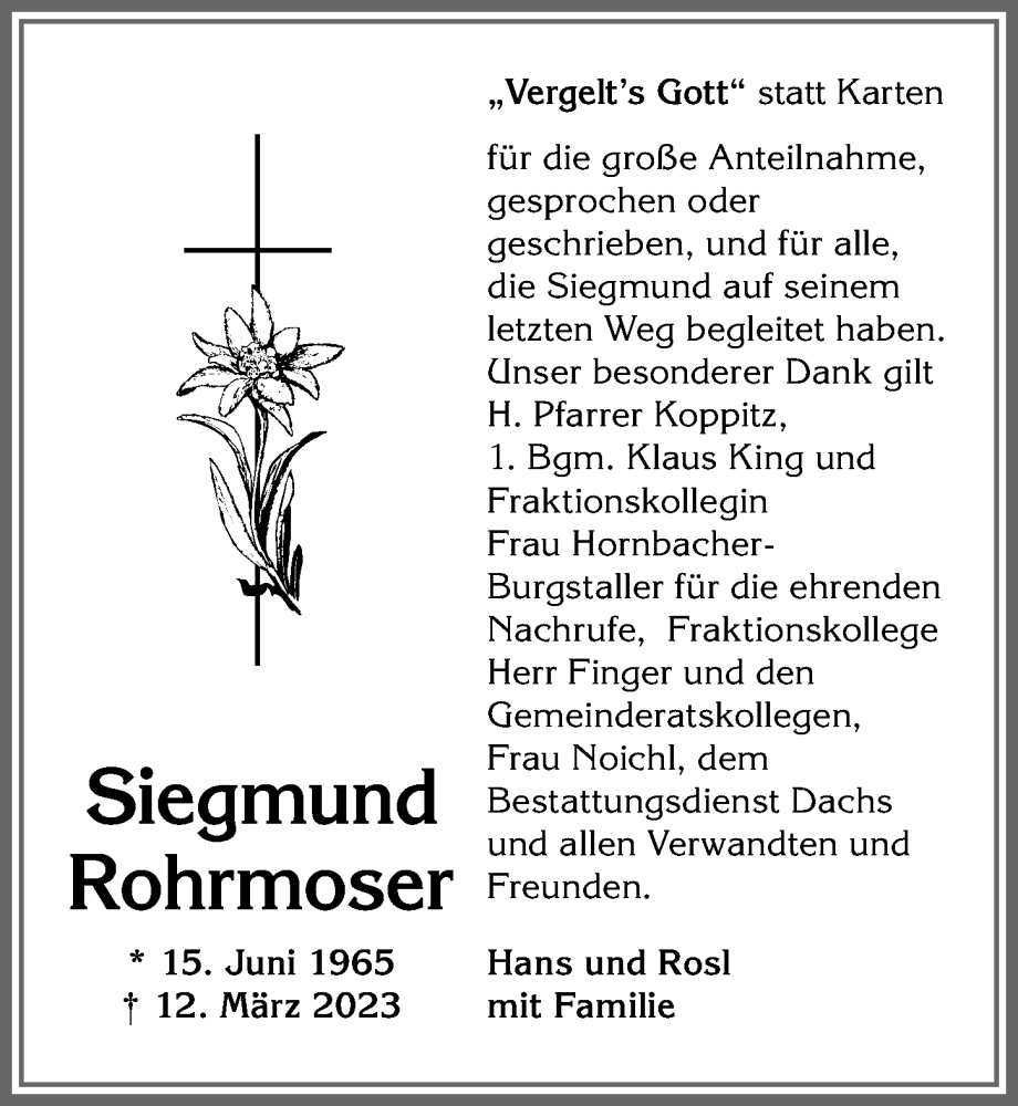 Traueranzeigen von Siegmund Rohrmoser Allgäuer Zeitung