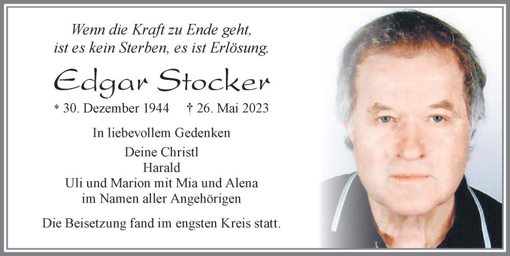 Traueranzeigen von Edgar Stocker Allgäuer Zeitung