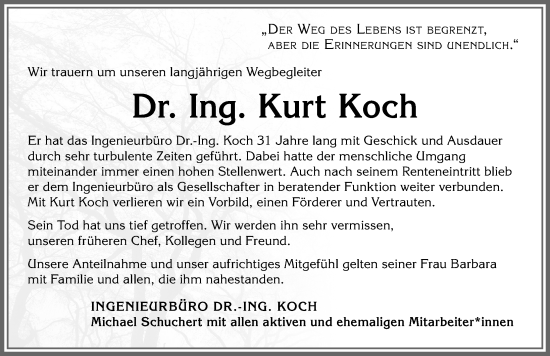 Traueranzeigen von Kurt Koch Allgäuer Zeitung