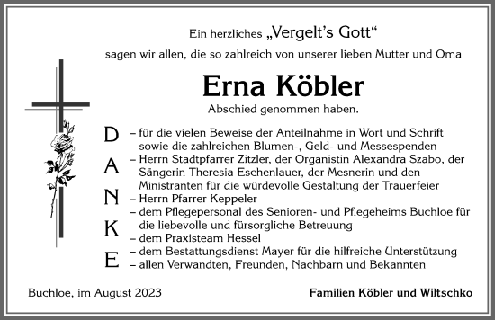 Traueranzeigen Von Erna K Bler Allg Uer Zeitung