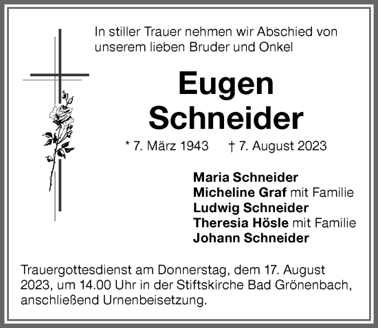 Traueranzeigen Von Eugen Schneider Allg Uer Zeitung