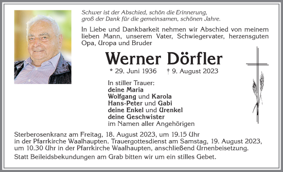 Traueranzeigen von Werner Dörfler Allgäuer Zeitung