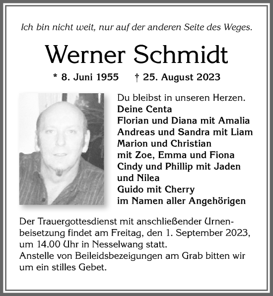 Traueranzeigen Von Werner Schmidt Allg Uer Zeitung