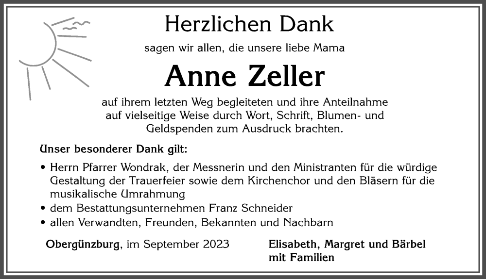 Traueranzeigen von Anne Zeller Allgäuer Zeitung