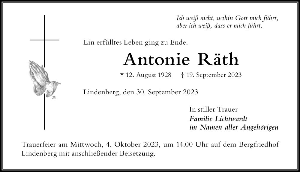 Traueranzeigen von Antonie Räth Allgäuer Zeitung